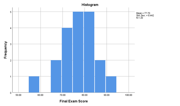 Example of a histogram (bars show categories of scores, bars touch).