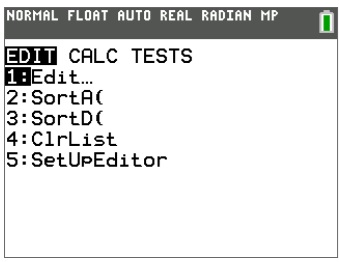 Edit function to enter data in TI-84+.