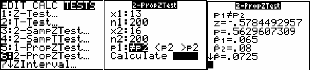 Test selection, input, and output for the TI-84+