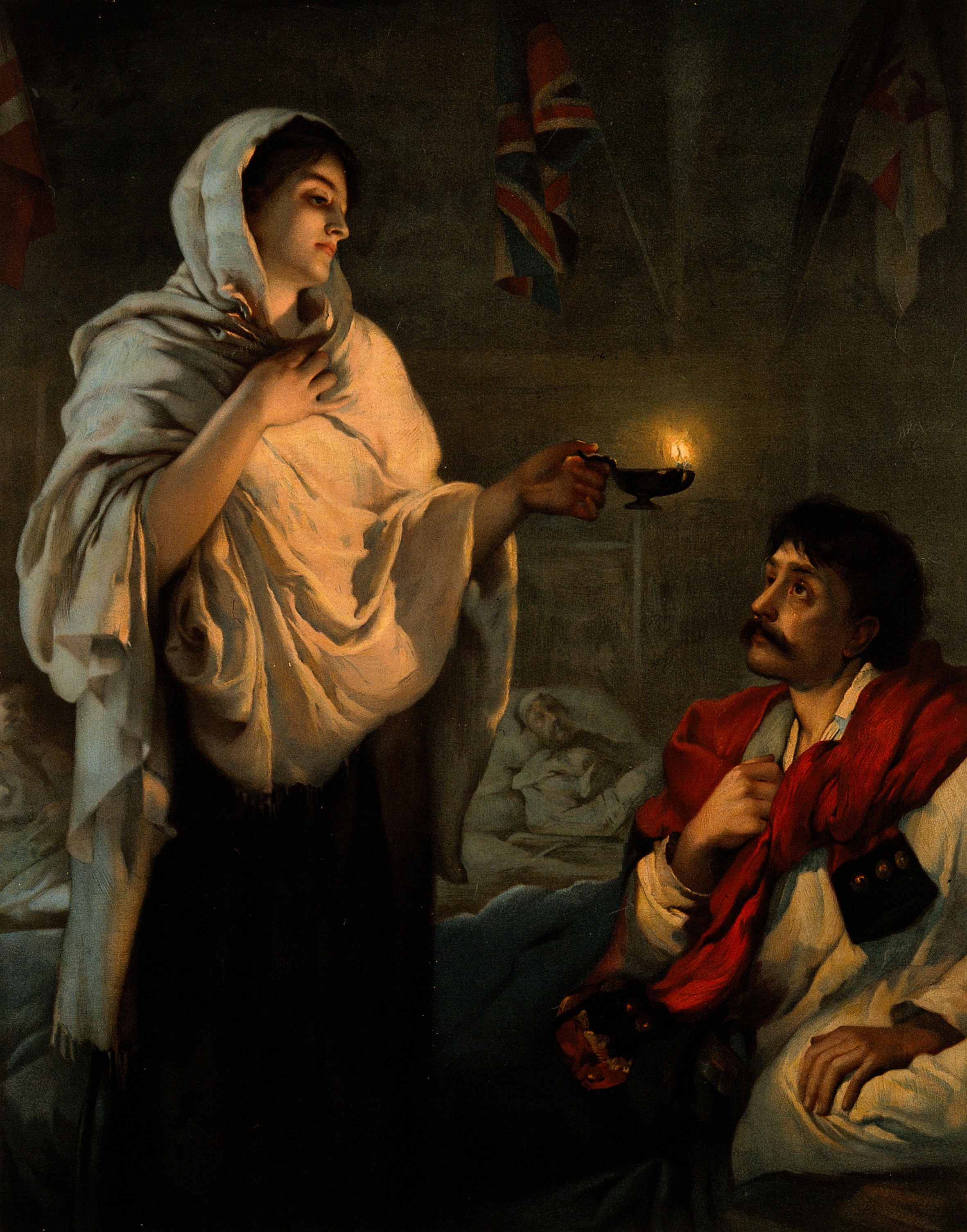 The Lady with the Lamp or Miss Nightingale at Scutari.  